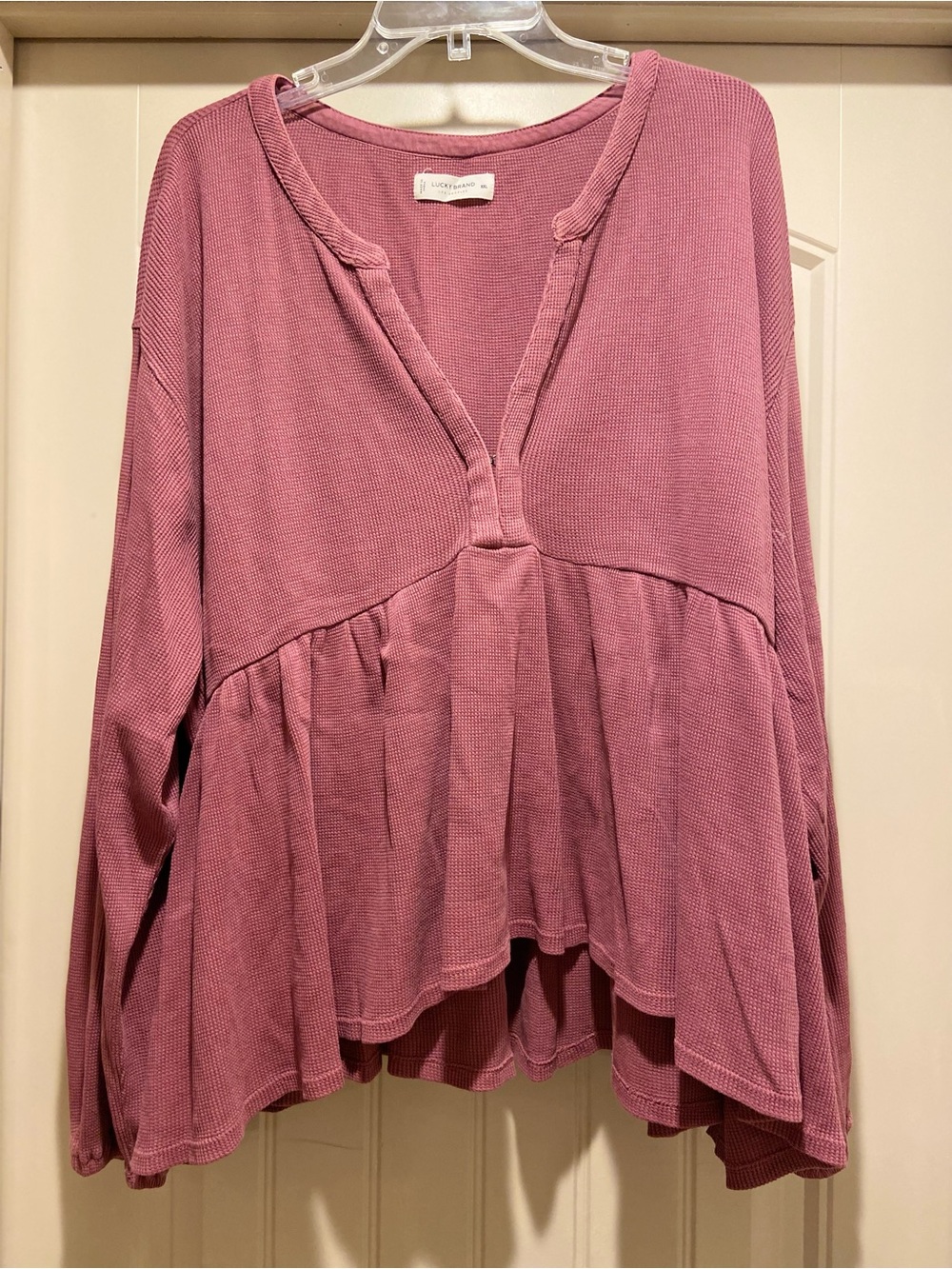 Lucky Brand Dusty Rose V-Neck Waffle Peasant Top
